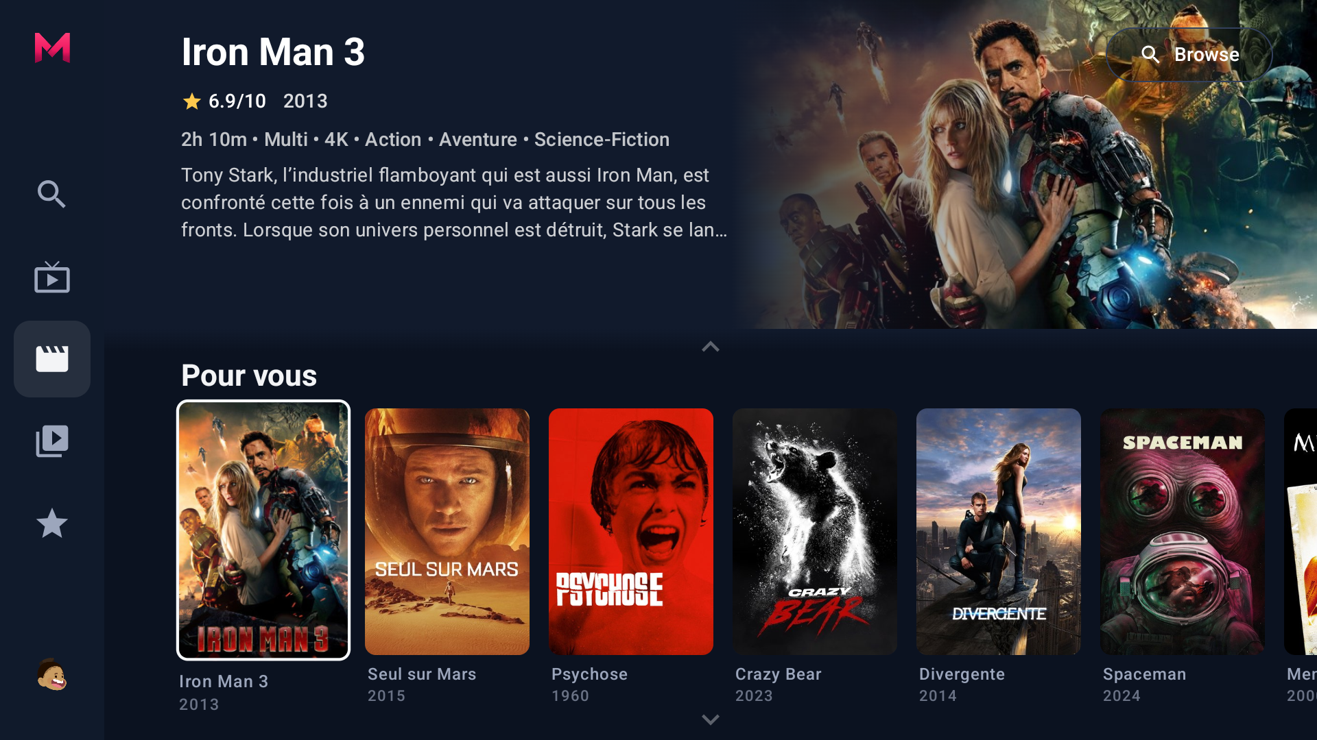 L'accueil films de Mira sur Android TV